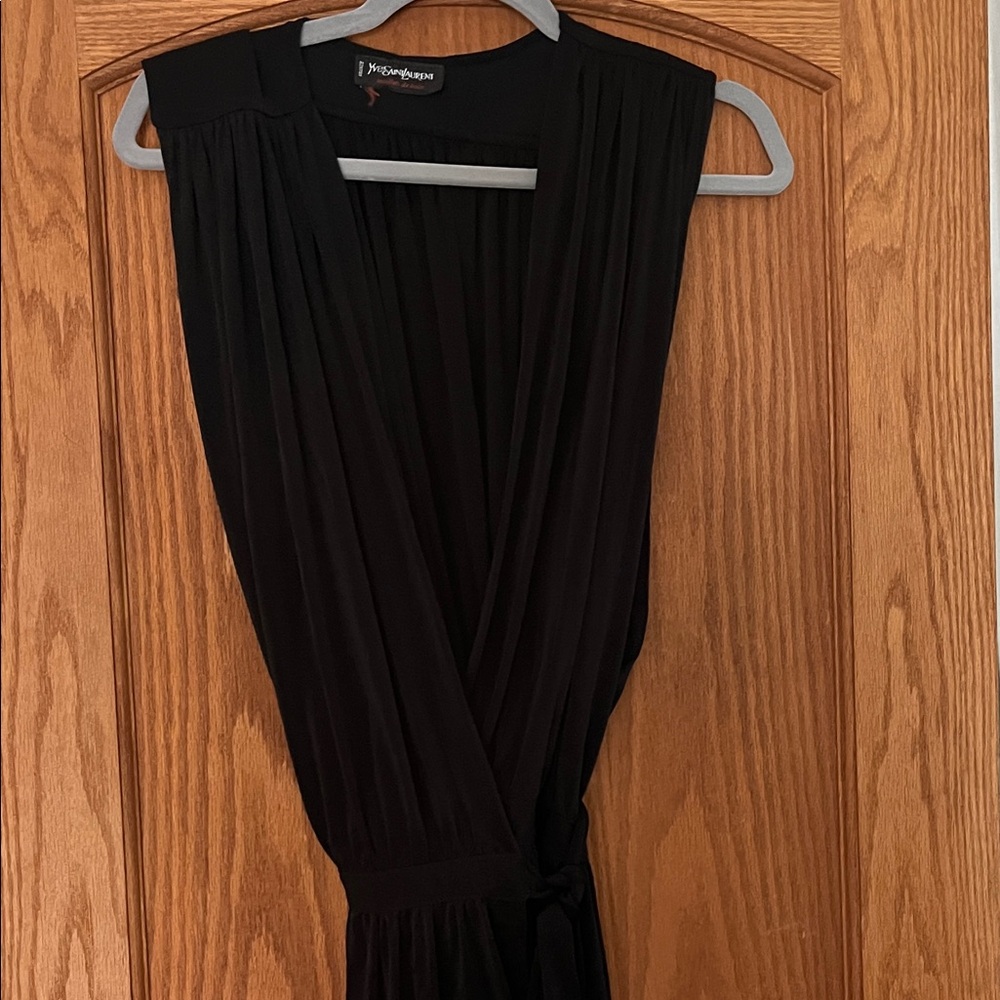 Yves Saint Laurent Black Sleeveless Draped Wrap Blouse